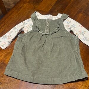 Green Pinafore Dress with Floral Top